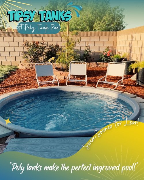 8ft poly stock tank pool backyard setup inground style outdoor seating patio tipsy tanks
