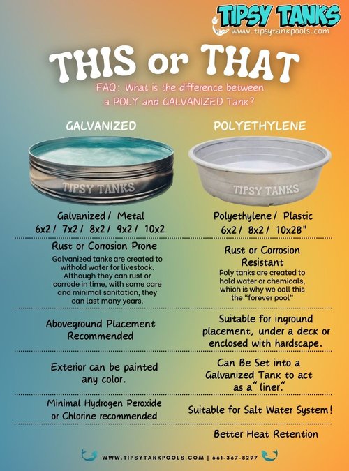 poly vs galvanized stock tank pool comparison plastic vs metal backyard pool differences tipsy tanks