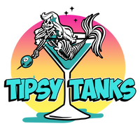 Logo of Tipsy Tank Pools with a skeleton mermaid in a martini glass.